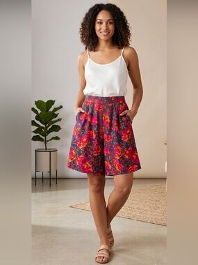 Norton McNaughton Navy Floral Circle Skirt with Pink & Yellow Blooms